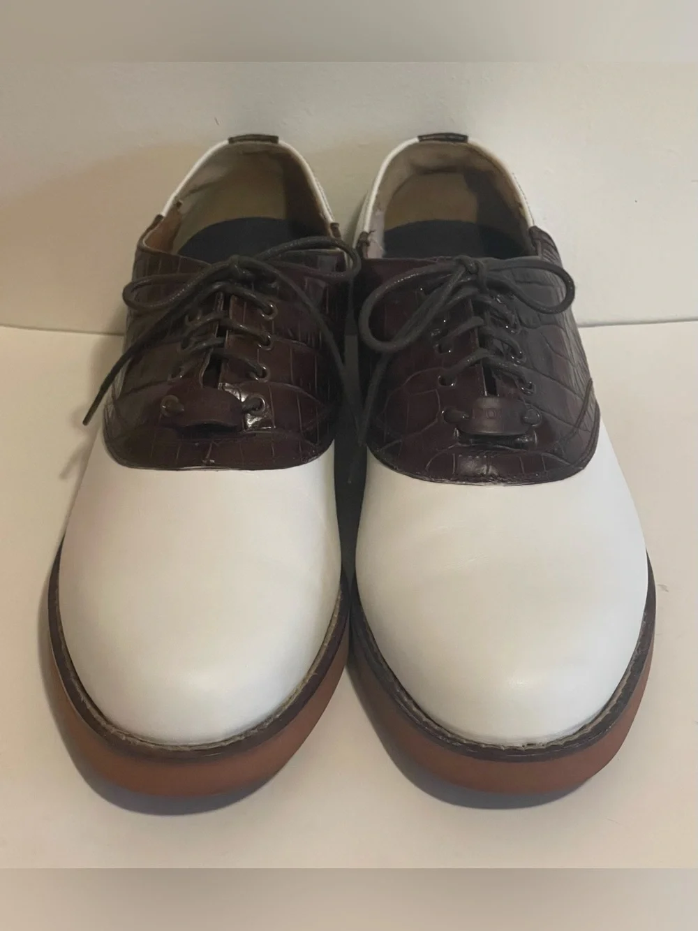 Polo by Ralph Lauren White and Brown Two-Tone Oxford golf shoes